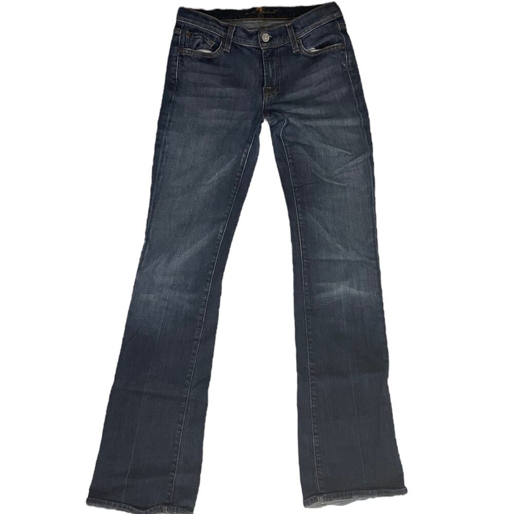 Women's Size 27 7 For All Mankind Long Legs Bootcut Jean Dark Blue Low Rise 7FAM